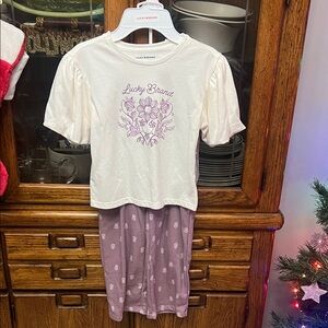 Lucky Brand girls Cream and Purple Floral Pajama Set